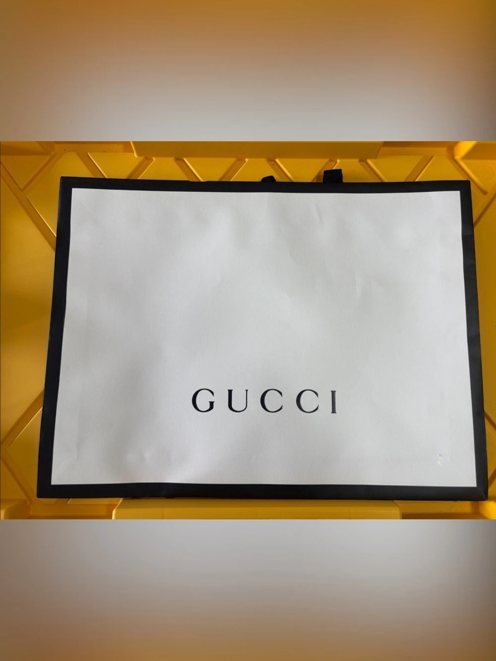 Gucci White and Black Shopping Gift Bag with Ribbon Handles White & Black